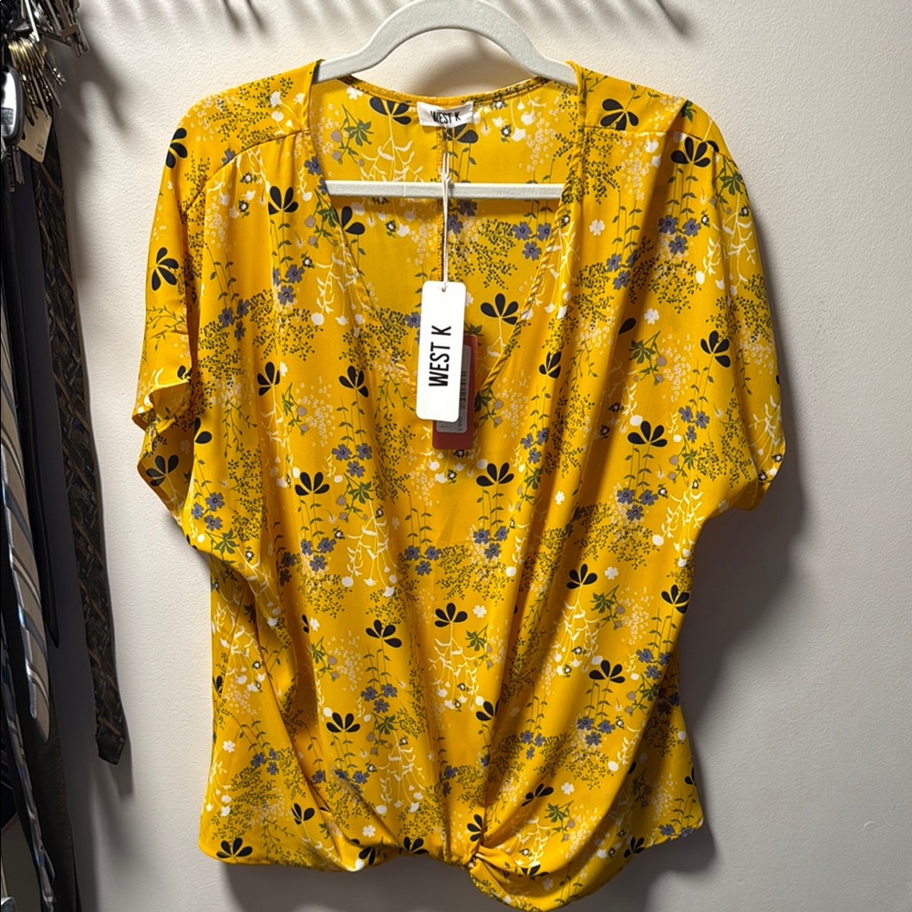 Yellow Ruched Short Sleeve Blouse